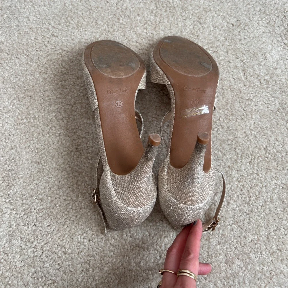Dream‎ Pairs Gold Glitter Heels Ankle Strap Criss Cross Party Shoes US 10